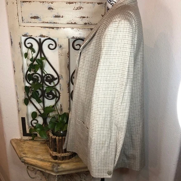 Vintage creamy tan houndstooth wool blend blazer - Picture 5 of 9